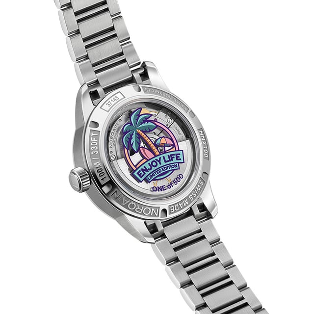 Norqain Freedom GMT Enjoy Life „Holiday“ Limited Edition, Gehäuseboden Einsicht Kaliber NN20/2