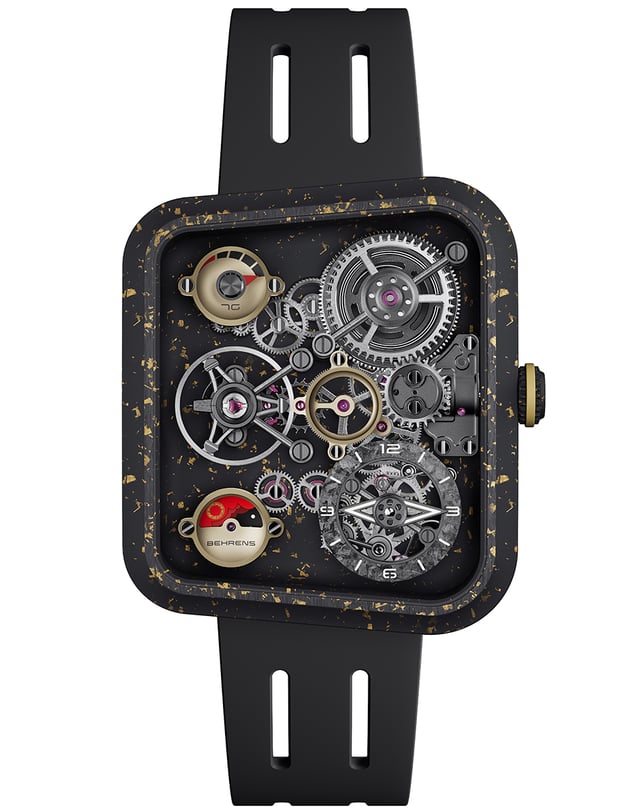 Behrens – Pupil Ultralight, außergewöhnliche Uhrenkreation mit offener Mechanik und dunklem Gehäuse