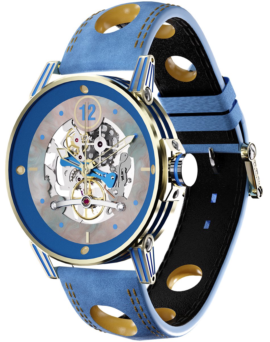 BRM Chronographes – V6 Moon Master, blaue Uhr mit Skelettierung und Automatikwerk