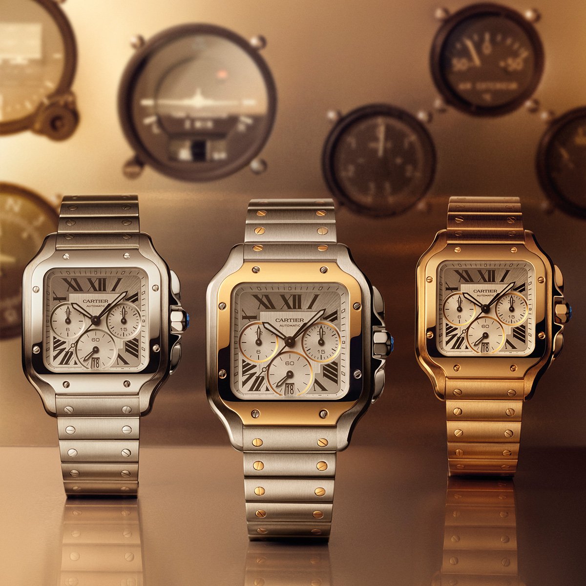 Santos de Cartier Chronograph, drei Uhren