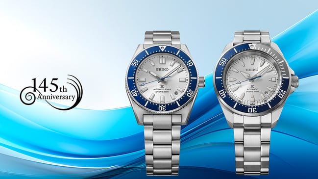 Seiko Seiko 145th Anniversary – Prospex Limited Editions, zwei Uhren mit blauem Hintergrund