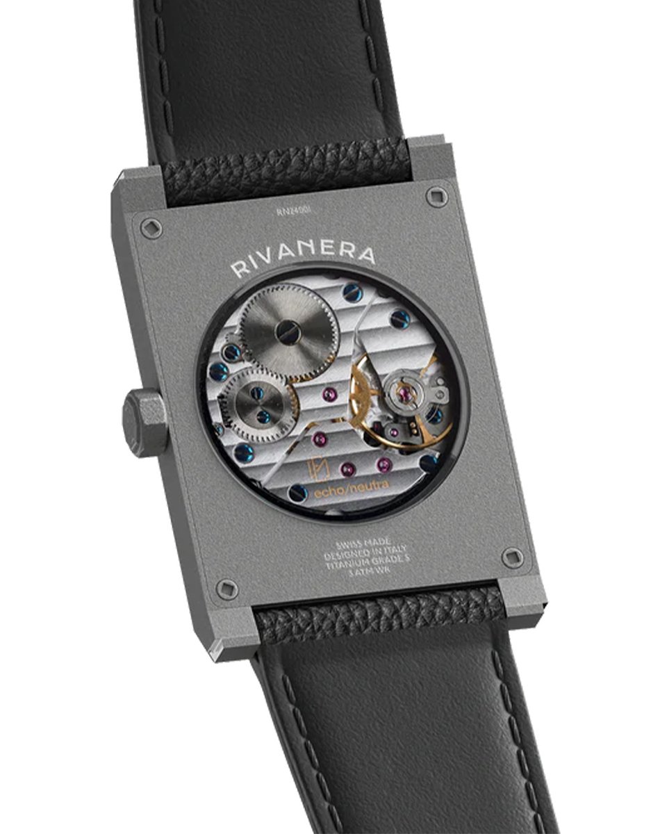 echo/neutra – Rivanera Black, elegante Uhr aus Titan mit Handaufzugswerk