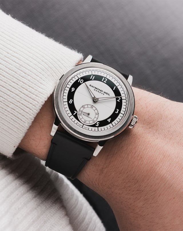 Raymond Weil – Millesime Small Seconds, eleganter Zeitmesser mit Tuxedo-Zifferblatt
