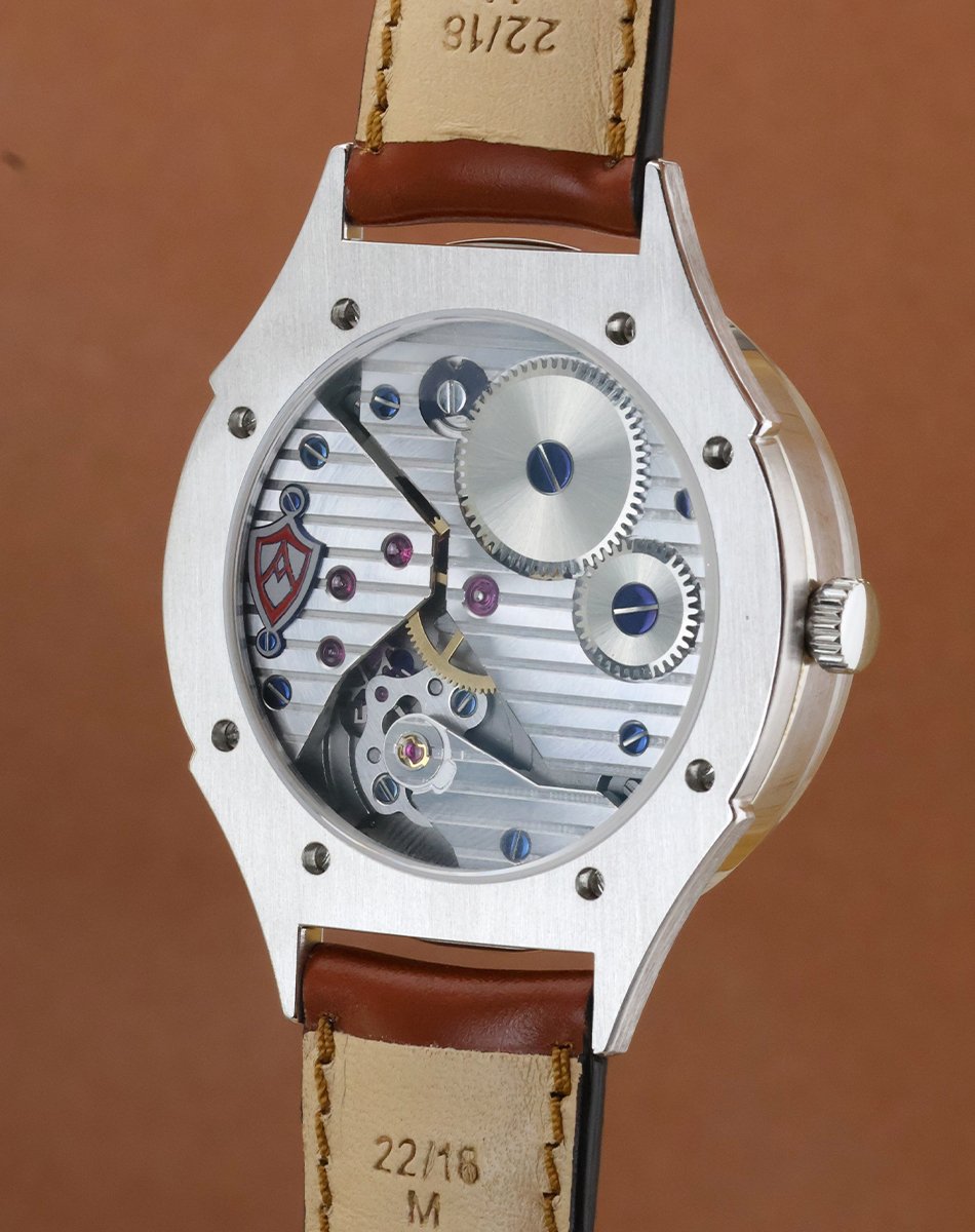 A. Mantei – Horologium, ausgefallene Uhr aus Silber mit Handaufzugswerk