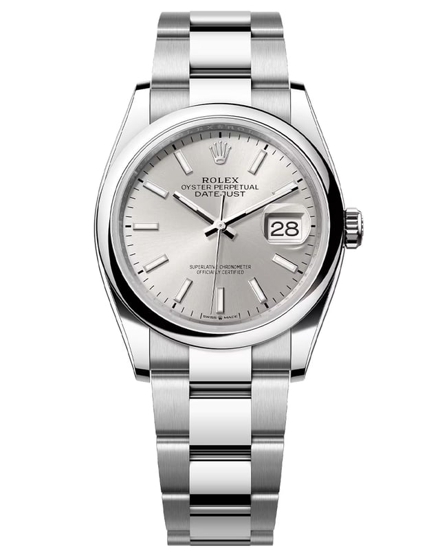 Rolex – Datejust 36, Edelstahluhr mit automatischem Manufakturkaliber und silbernem Zifferblatt 