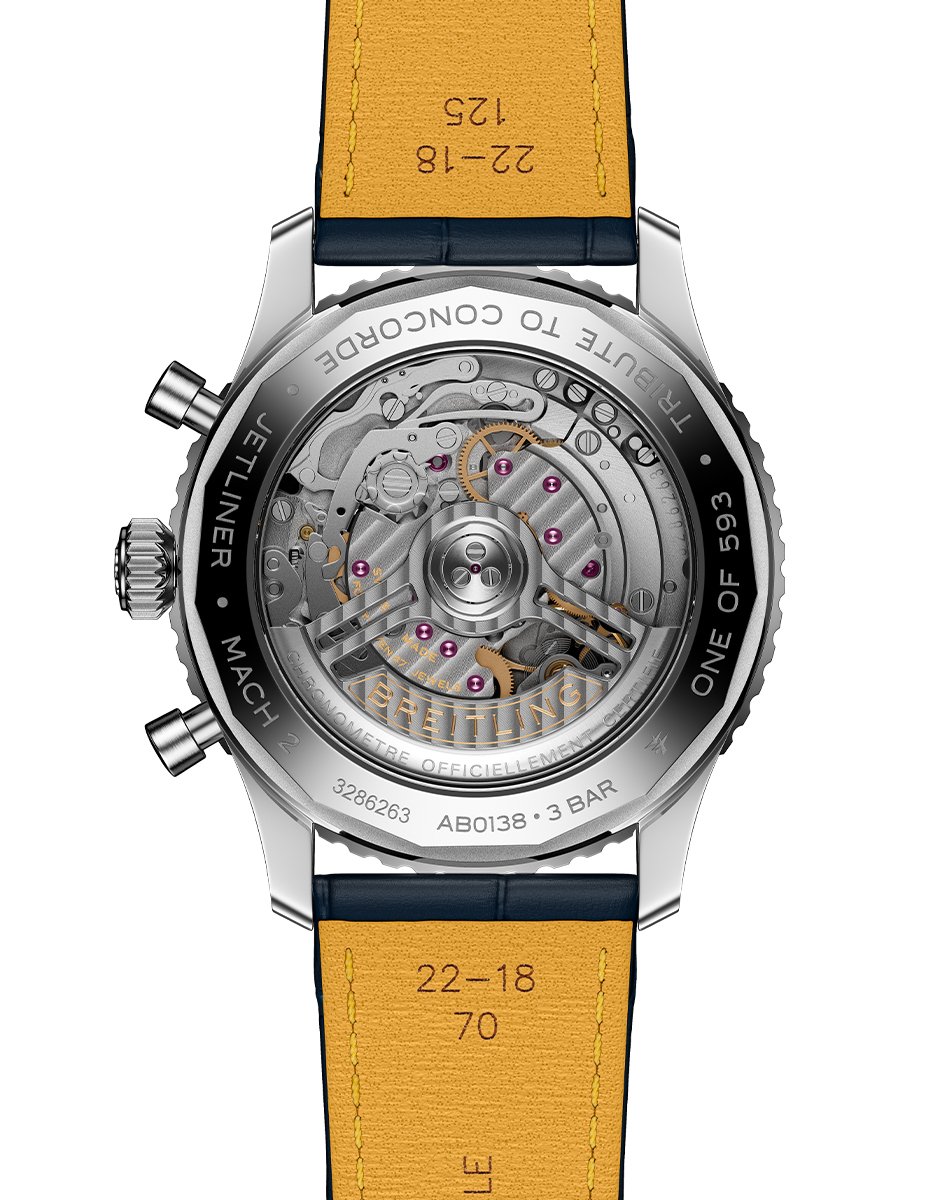 Breitling Navitimer B01 Chronograph 43 Tribute to Concorde, Automatik-Chronoraph mit Lederband und zweifarbigem Zifferblatt