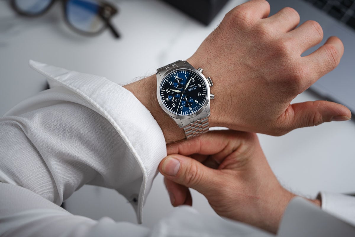Nicht nur für Pilotenhandgelenke: Laco Kiel.2 Blau Wristshot