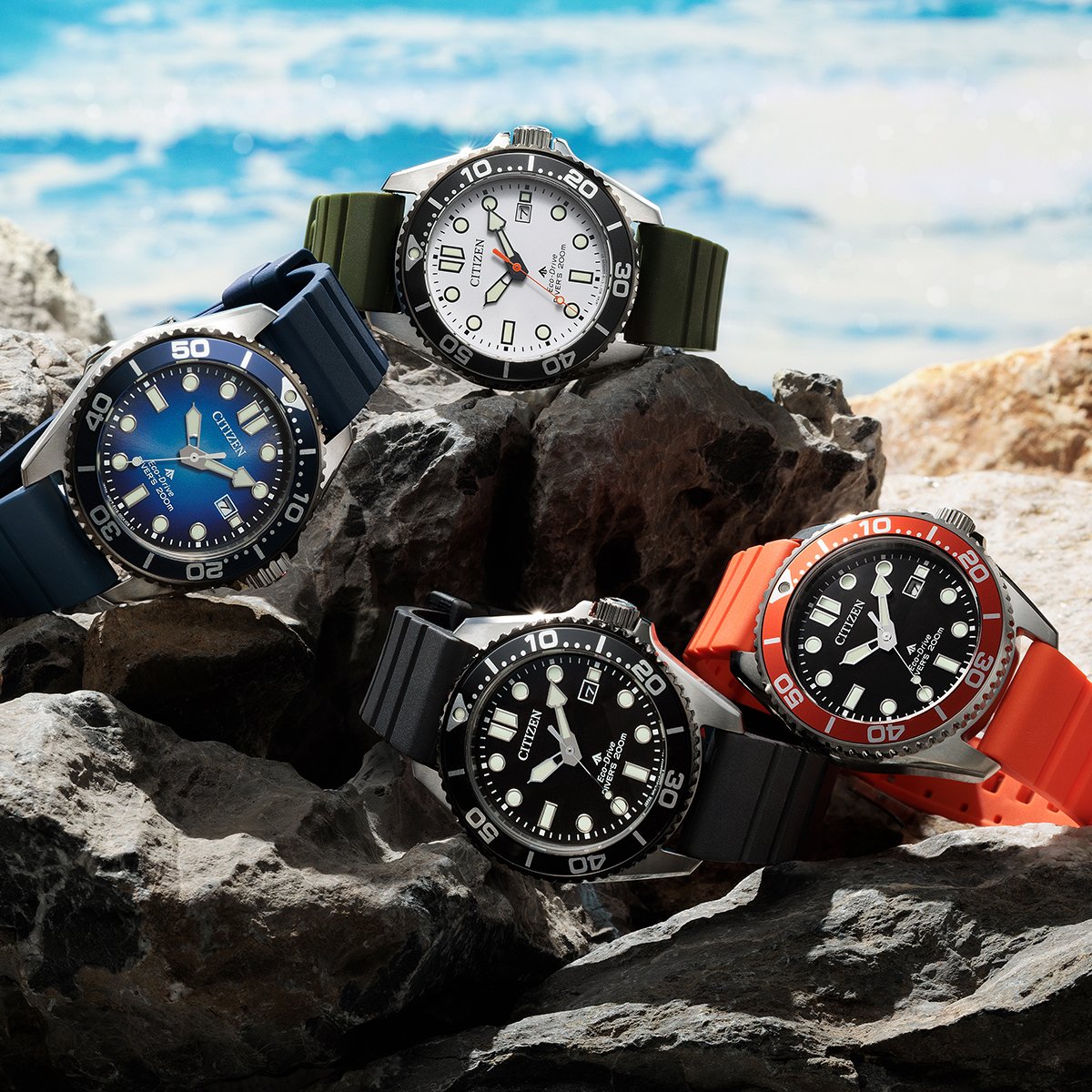 Vier Varianten der Citizen Promaster Marine Eco-Drive