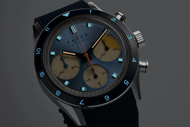 Farer – Volante, Edelstahlchronograph mit hellblauem Zifferblatt und Handaufzugskaliber