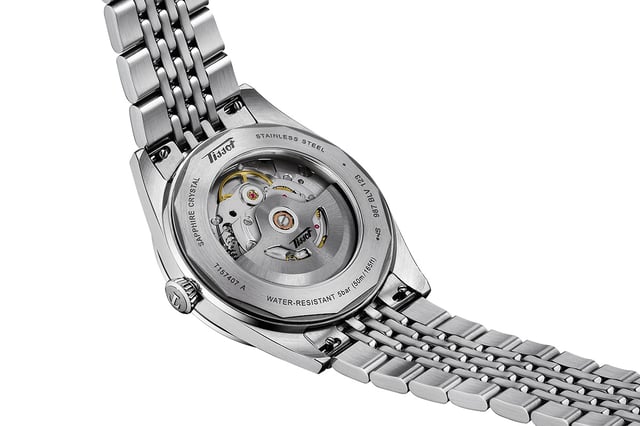 Tissot Visodate, Edelstahluhr Rückansicht mit Saphirglasboden