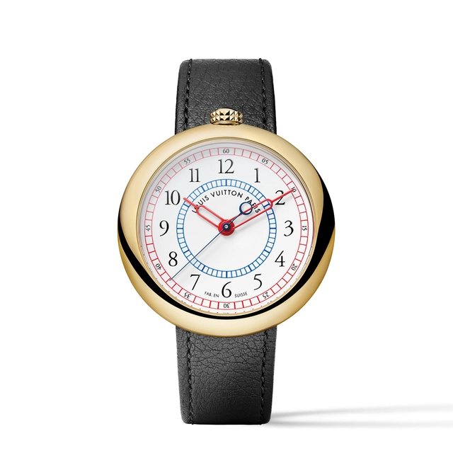 Louis Vuitton Monterey, Referenz W0YG11, runde Uhr Goldgehäuse mit Lederband