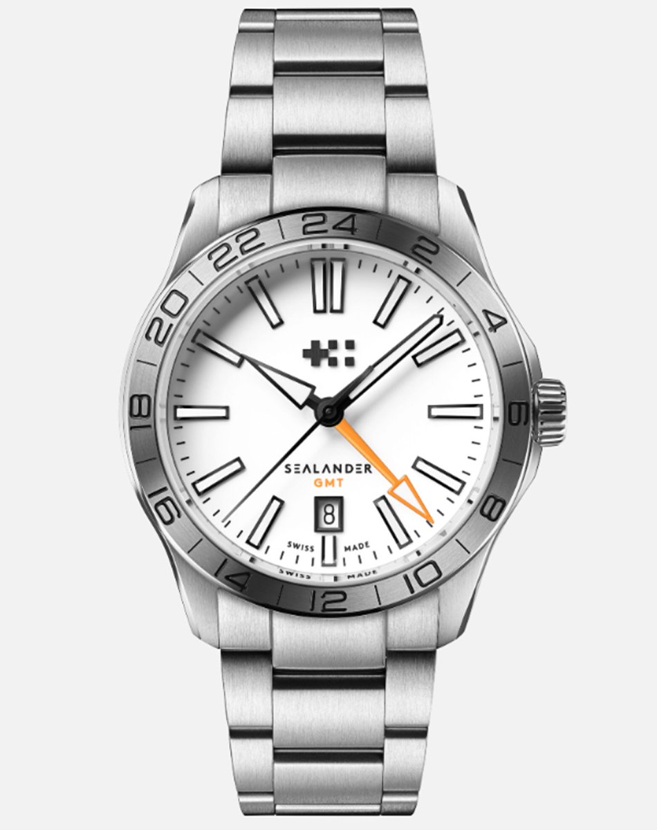 Christopher Ward – C63 Sealander GMT, GMT-Uhr mit weißem Zifferblatt und mechanischem Werk aus Edelstahl