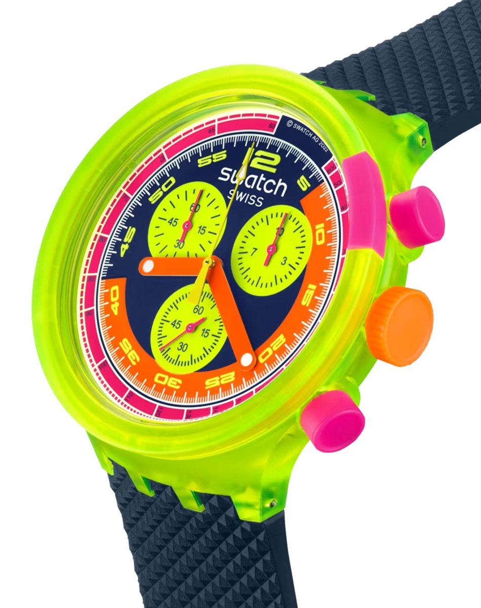 Swatch – Big Bold „Neon To The Max“, bunte Armbanduhr aus Kunststoff mit Quarzwerk und Chronograph