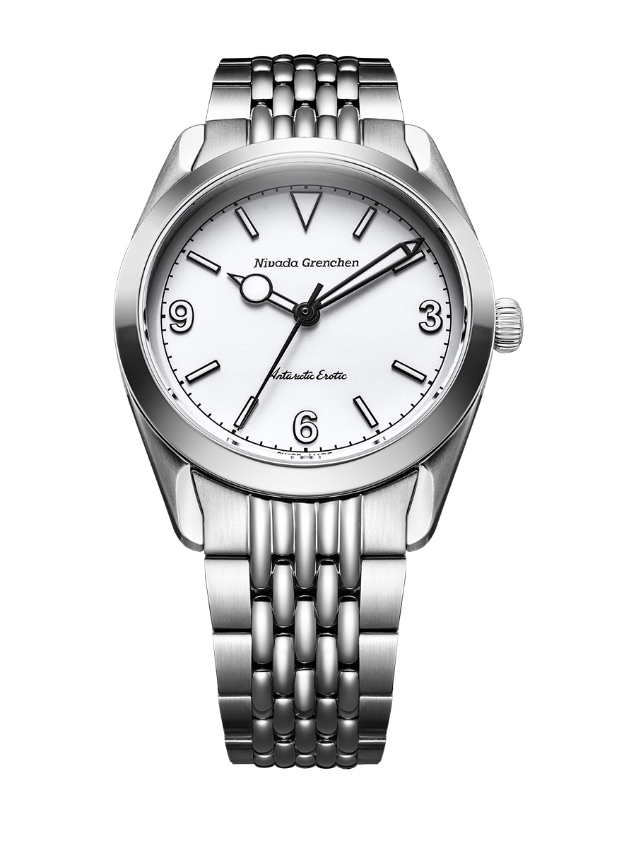 Nivada Grenchen Antarctic Erotic 38 mm, weiß mit Rice-of-Beads-Armband