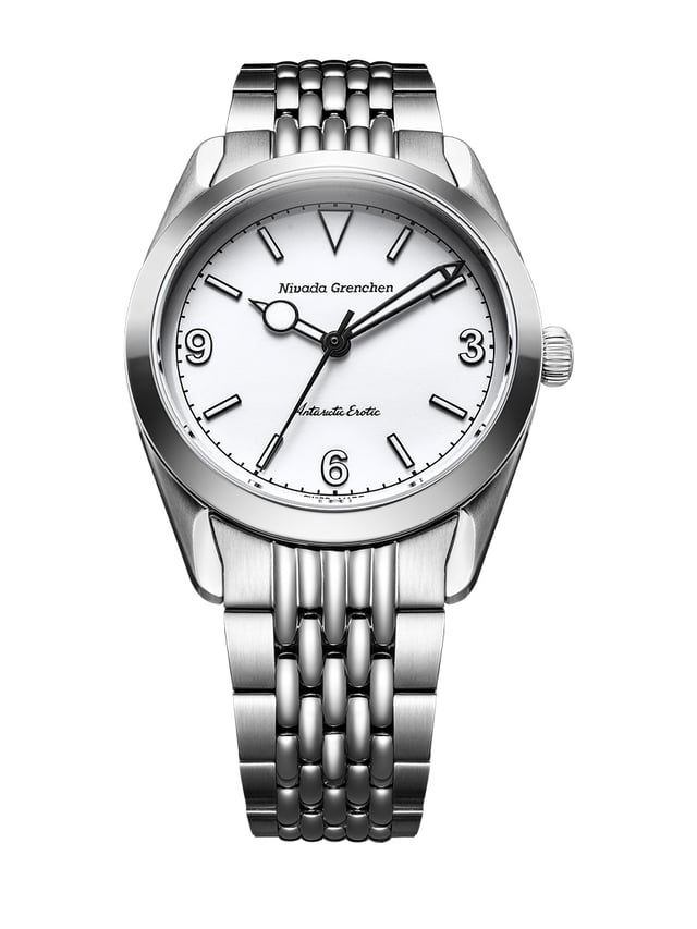 Nivada Grenchen Antarctic Erotic 38 mm, weiß mit Rice-of-Beads-Armband