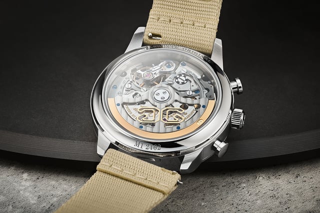 Glashütte Original Senator Chronograph 1-37-24-01-02-61, Gehäuseboden mit Blick auf das Kaliber 37-24