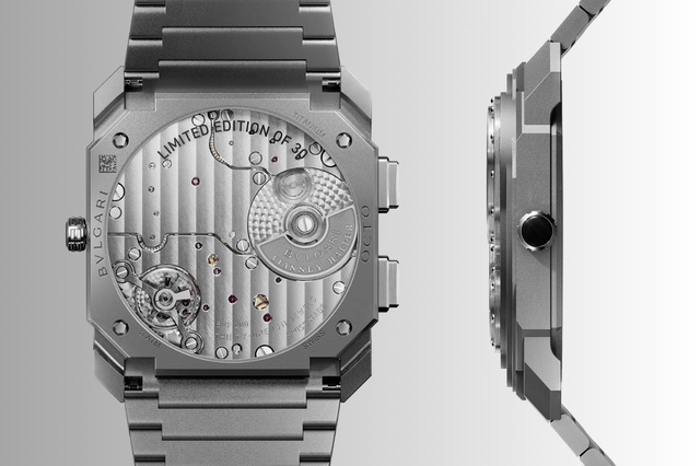 Seitenansicht und Rückseite der Bulgari Octo Finissimo Dual Time x Vianney Halter