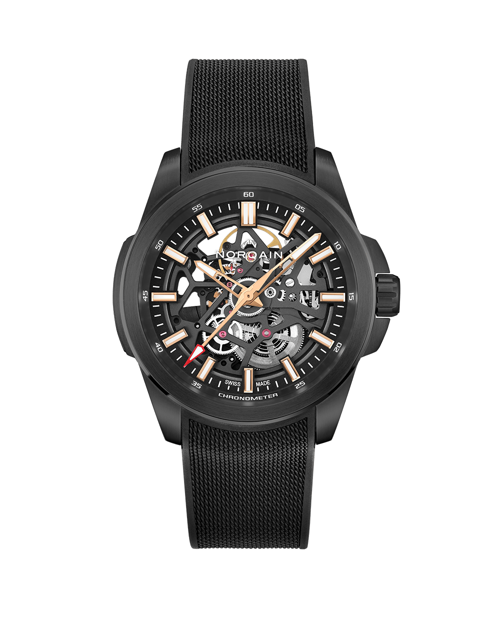 Norqain Independence Skeleton Titanium: Frontansicht schwarze Uhr