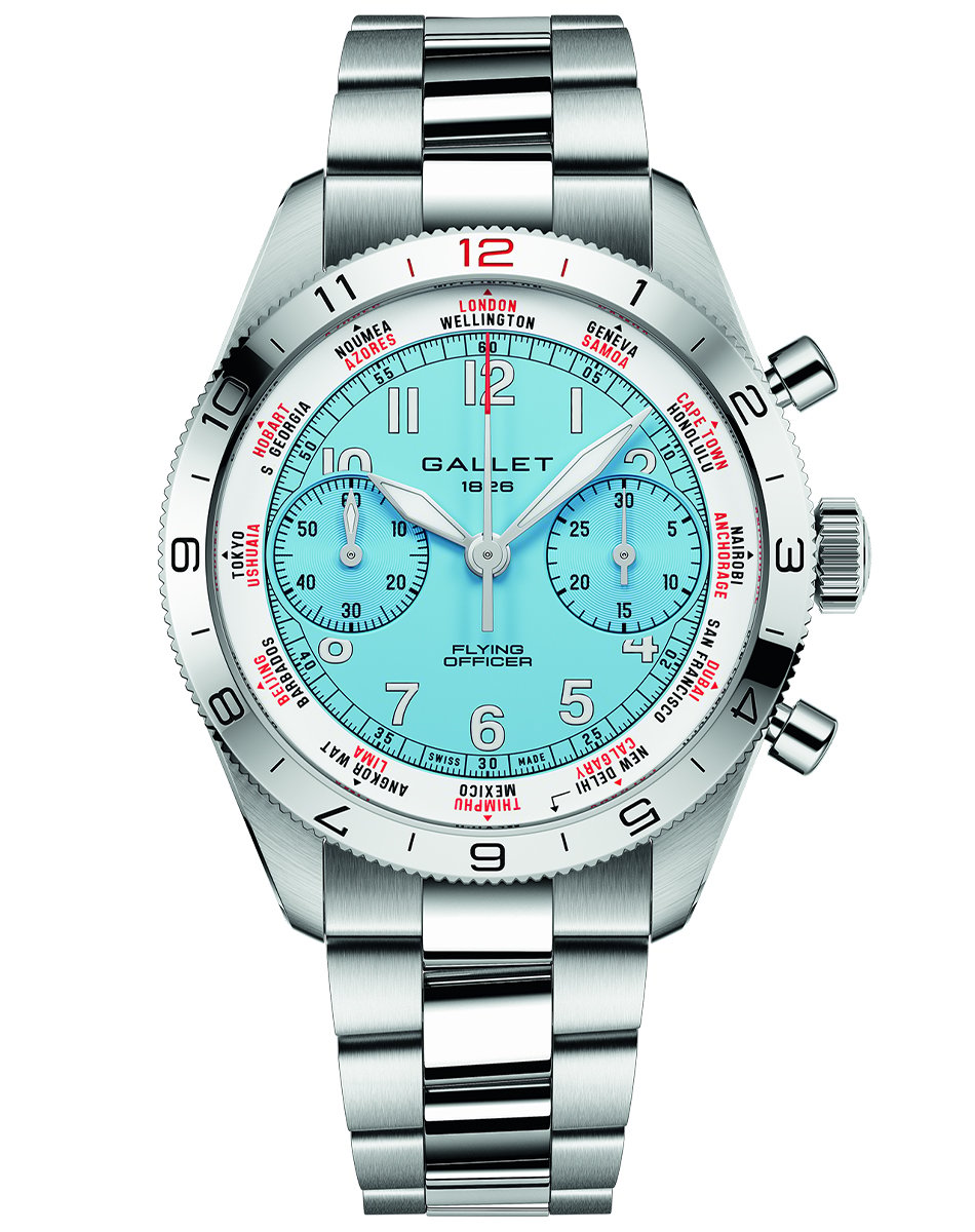 Gallet Flying Officer, Reiseuhr aus Edelstahl mit Automatikkaliber