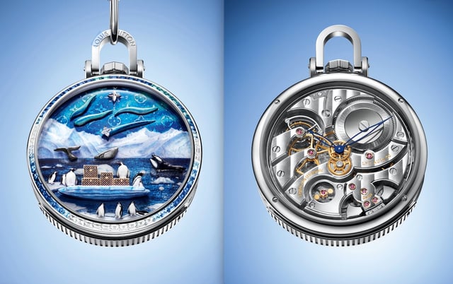 Front und rückseite der Louis Vuitton Escale en Alaska Pocket Watch