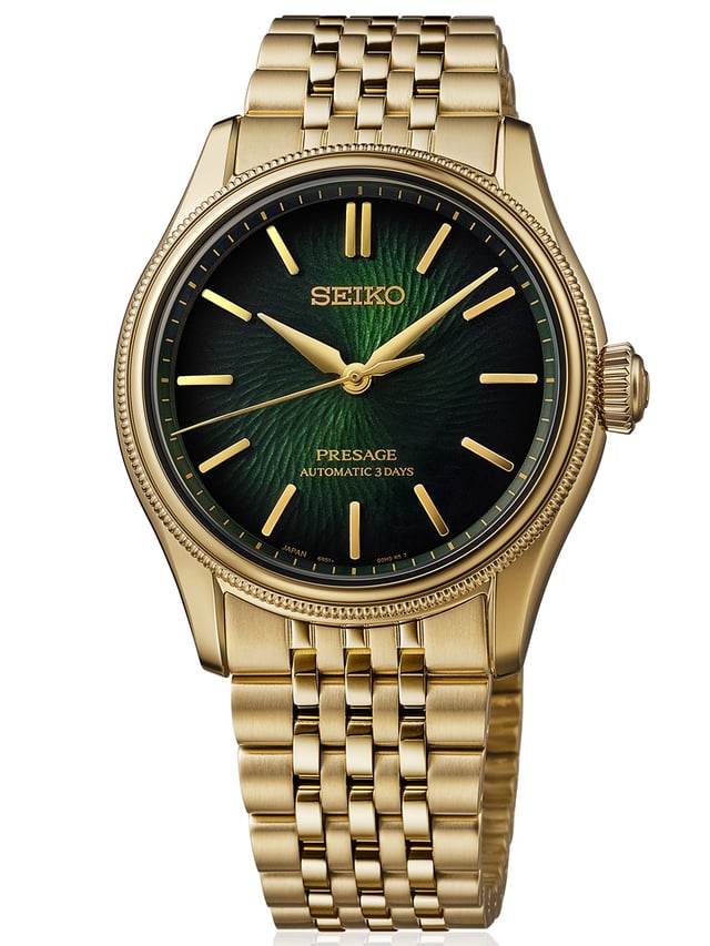 Seiko Presage Classic Series Tradman‘s Bonsai Limited Edition HCC009J1: Frontansicht Uhr in Goldoptik