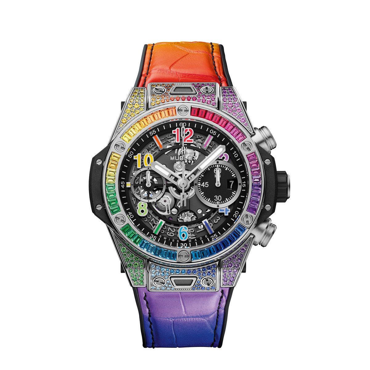 Frontansicht der Hublot Big Bang Unico Titanium Rainbow
