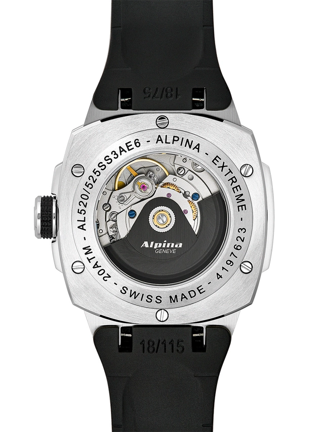 Alpina Alpiner Extreme Automatic California Dial, Rücksansicht mit einsehbarem Glasboden