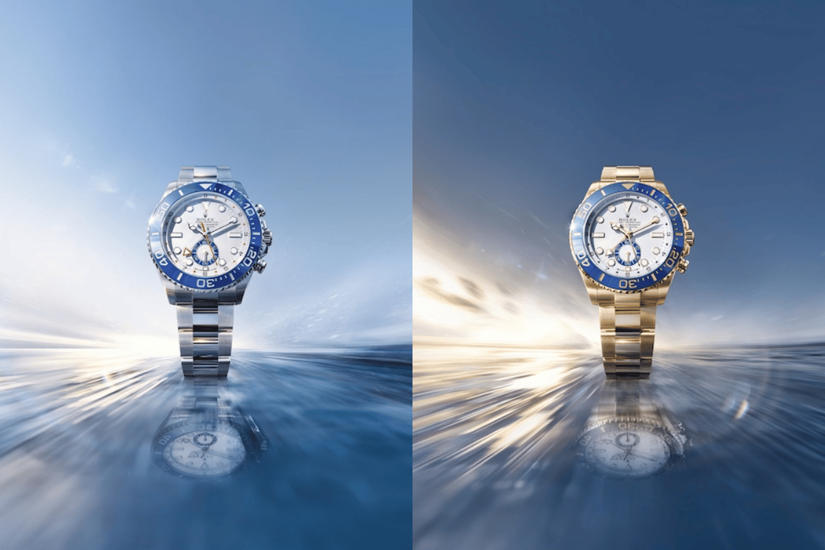 Die Yacht-Master II der neuen Generation in der Frontalansicht in Edelstahl und Gelbgold
