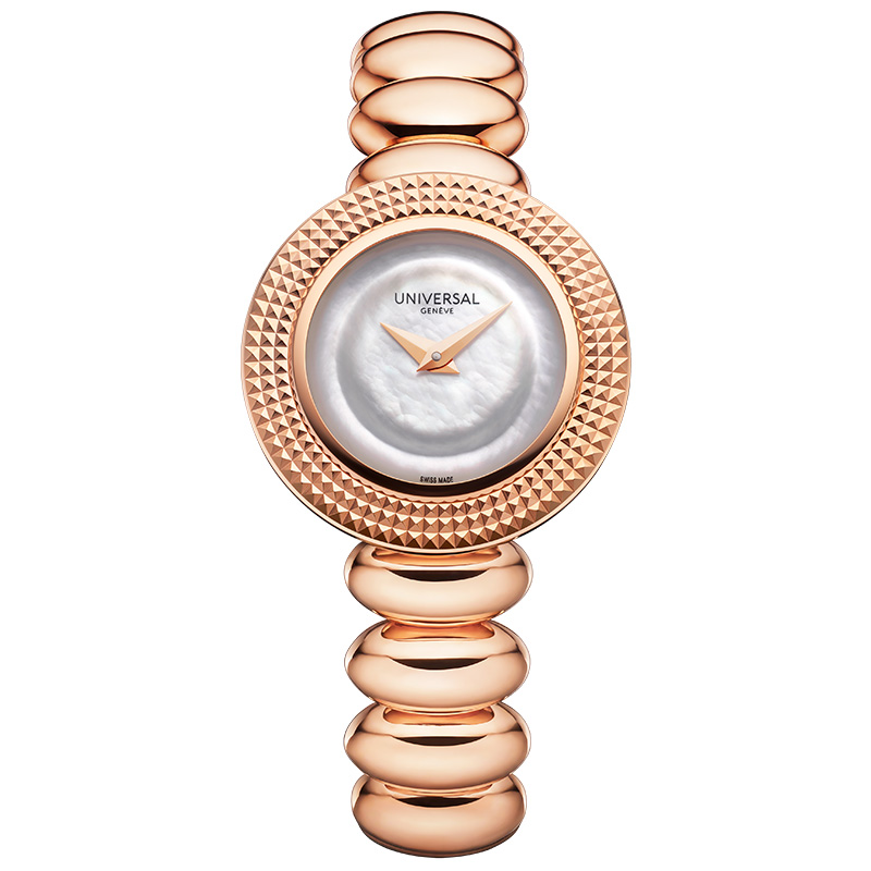 Universal Genève: Disco Mini, Ref. UGMD001, Gold mit Goldband, Frontansicht Uhr