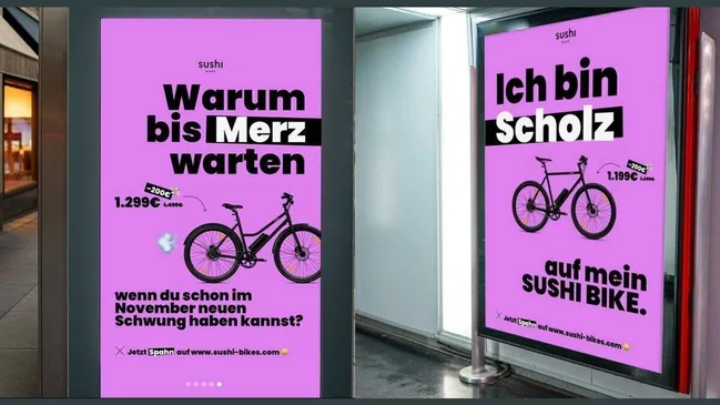 SUSHI BIKES Kampagne „Ich bin Scholz“, ausgezeichnet als Ad des Jahres 2024