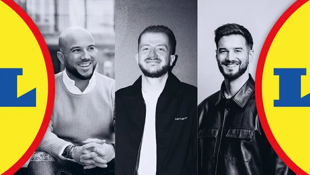 Dennis Falk, Nicolas Klose und Dario Ciraulo (v.l.) sind die drei Neuen bei Lidl, die den Discounter noch näher an die Zielgruppe bringen sollen.